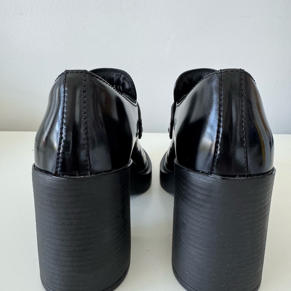 Prada Women's Chocolate Brushed Leather Heeled loafers size 36.5 - Picture 10 of 16